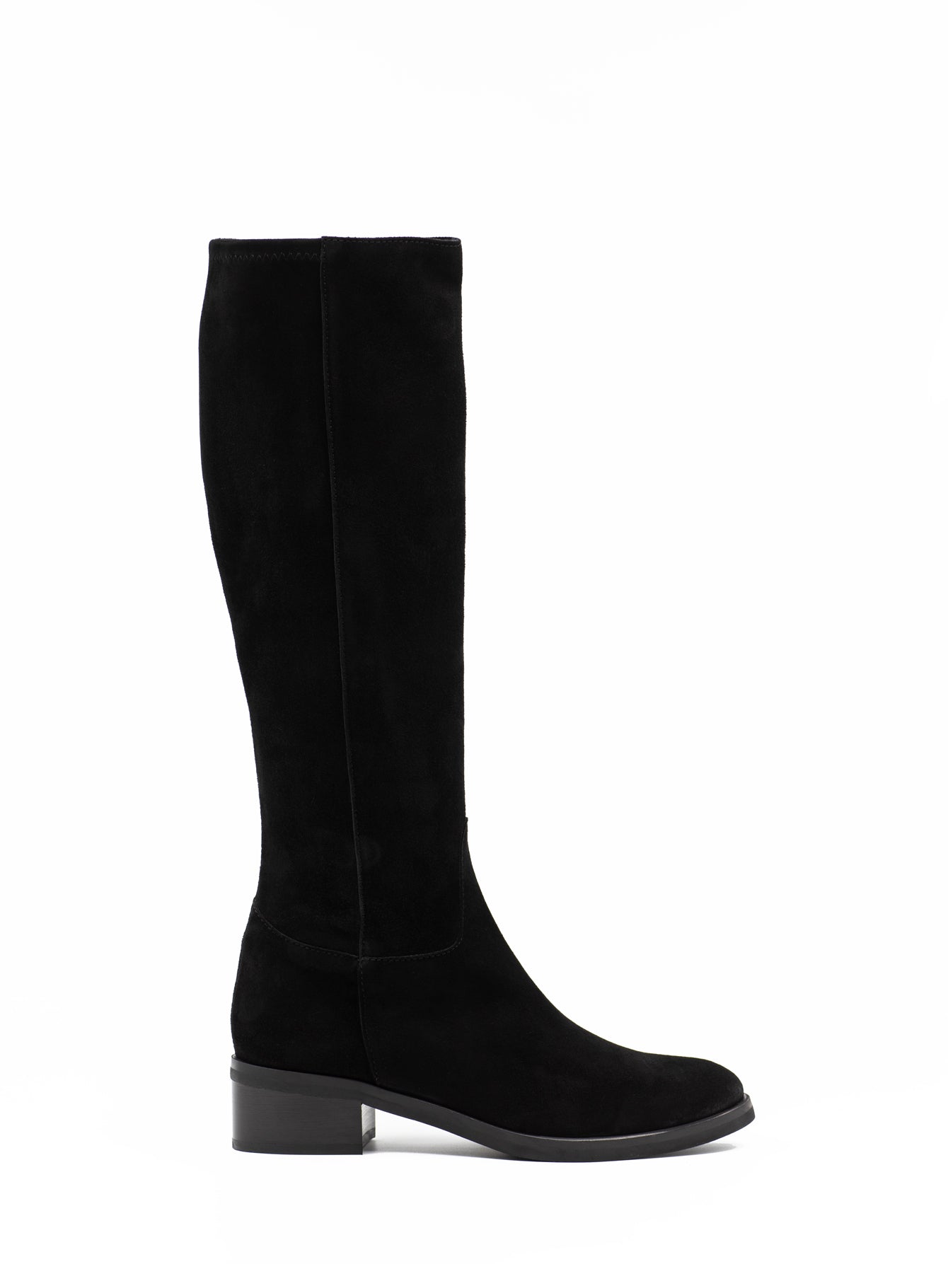 Black Suede Stretch Knee High Boots