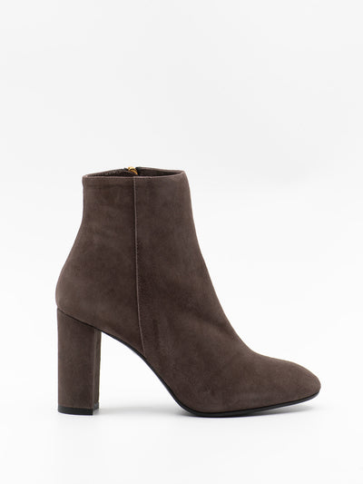 Block heel ankle boots in taupe suede