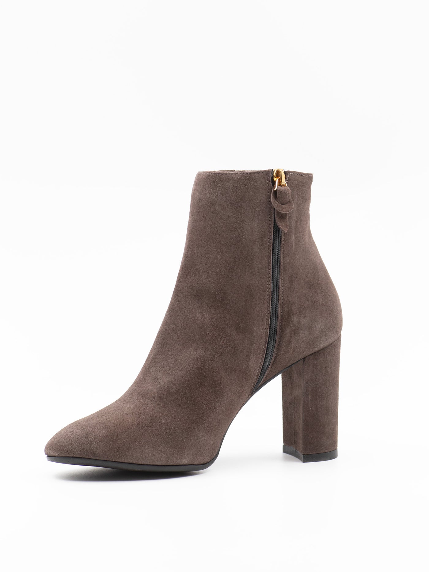 Block heel ankle boots in taupe suede