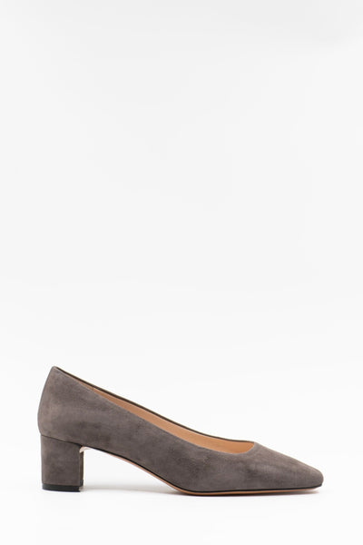 Grey suede pumps with block heel