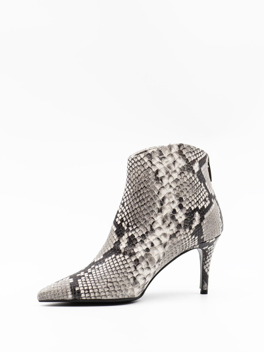 Round topline ankle boots in snake printed leather