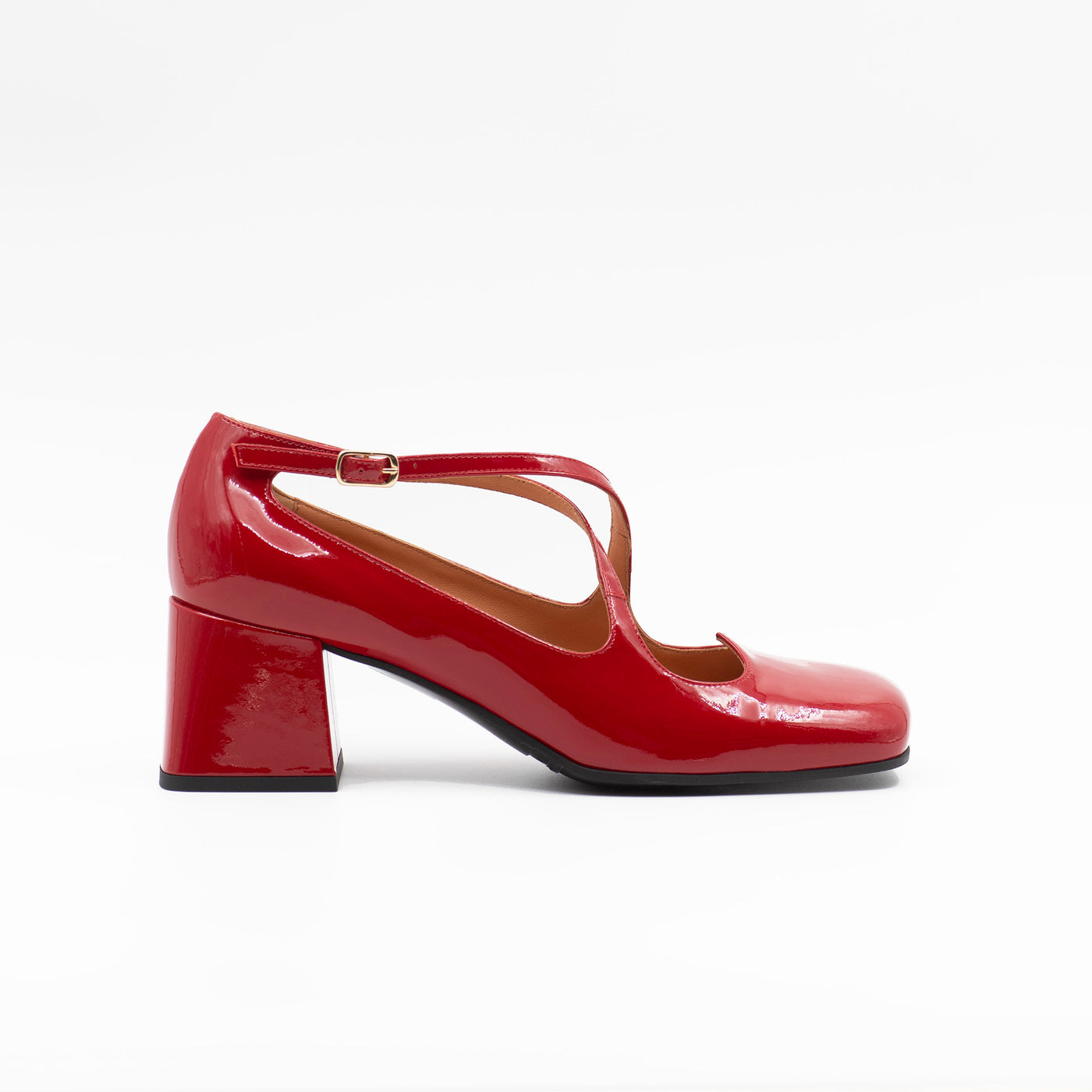 Heart Square Toe Pumps in Red Patent