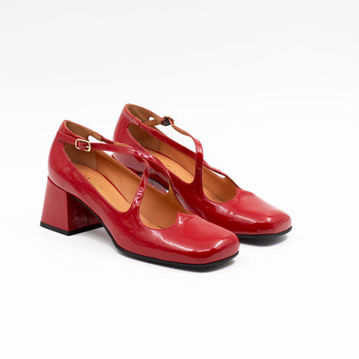 Heart Square Toe Pumps in Red Patent