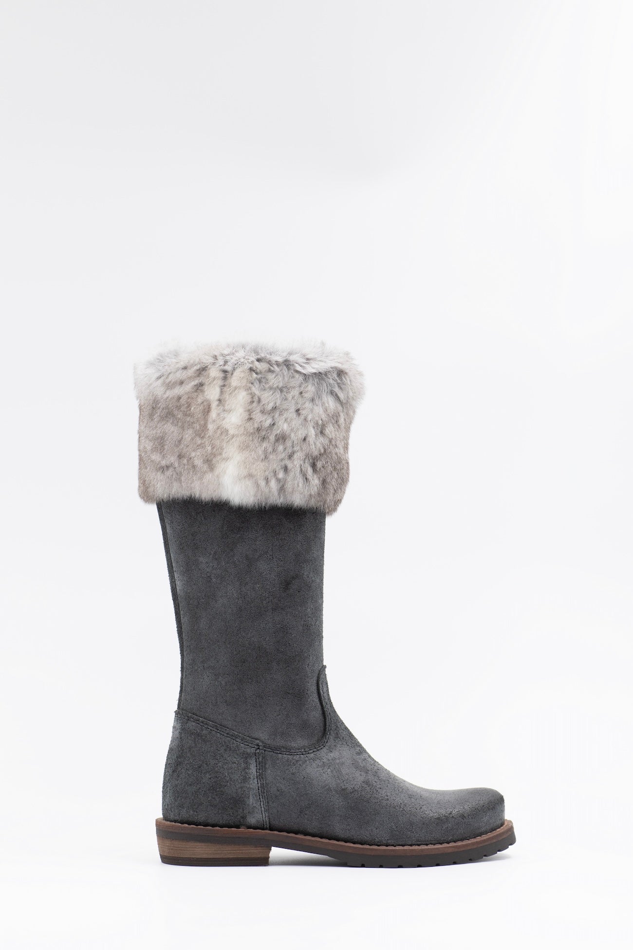 Children's leather boots with fur trim