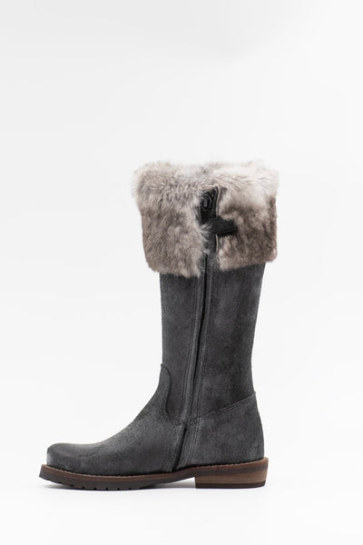 Children's suede leather boot with fur trim