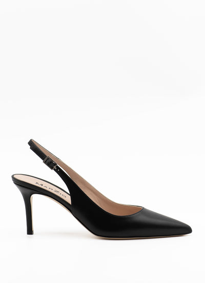 Heeled slingback in black leather