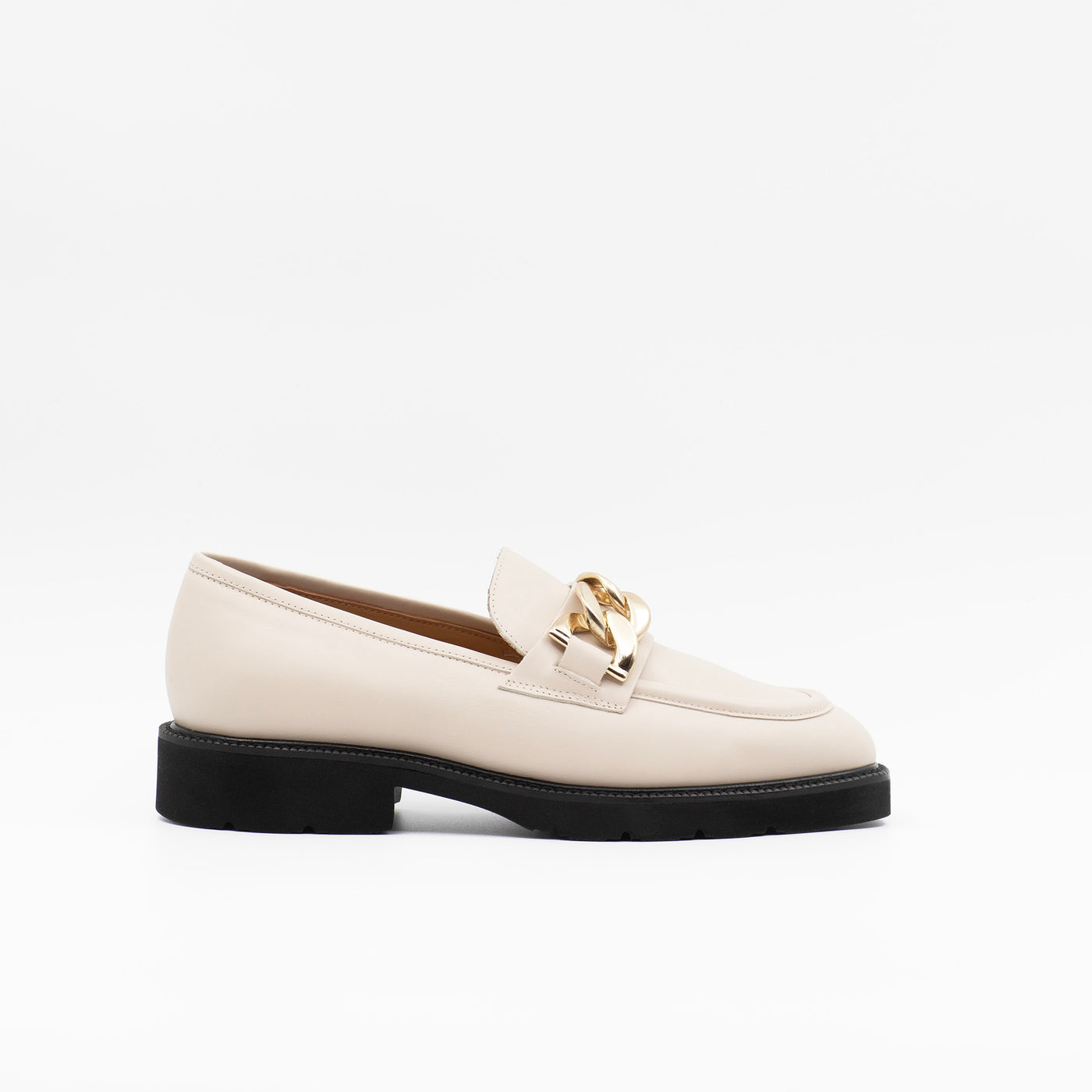 Sleek Chain Loafers White Leather