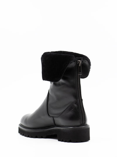 women's black fur lined boots with zipper in the back