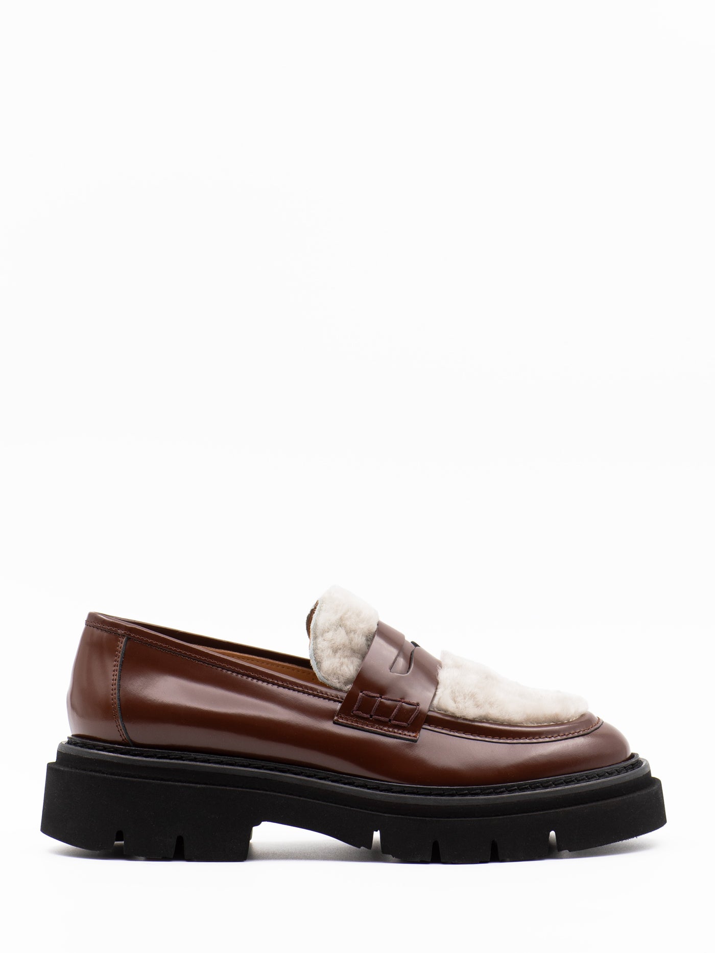 fur trimmed leather loafers