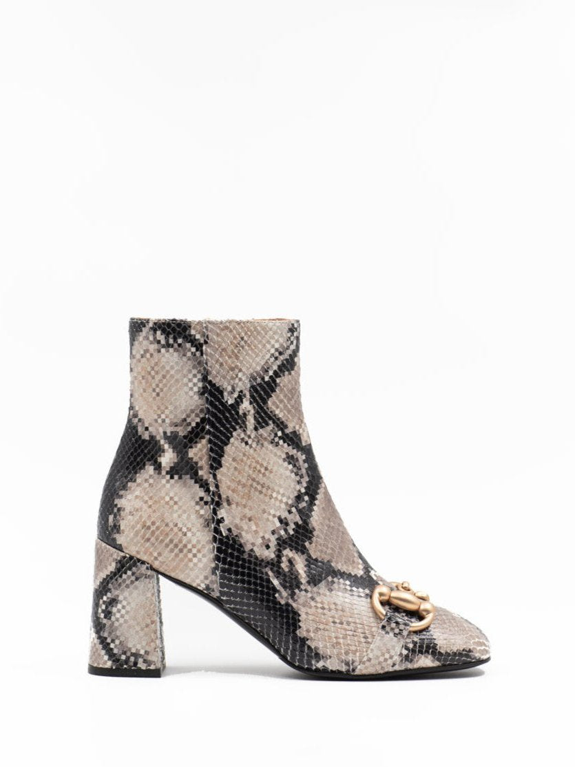 Snake effect leather ankle boots
