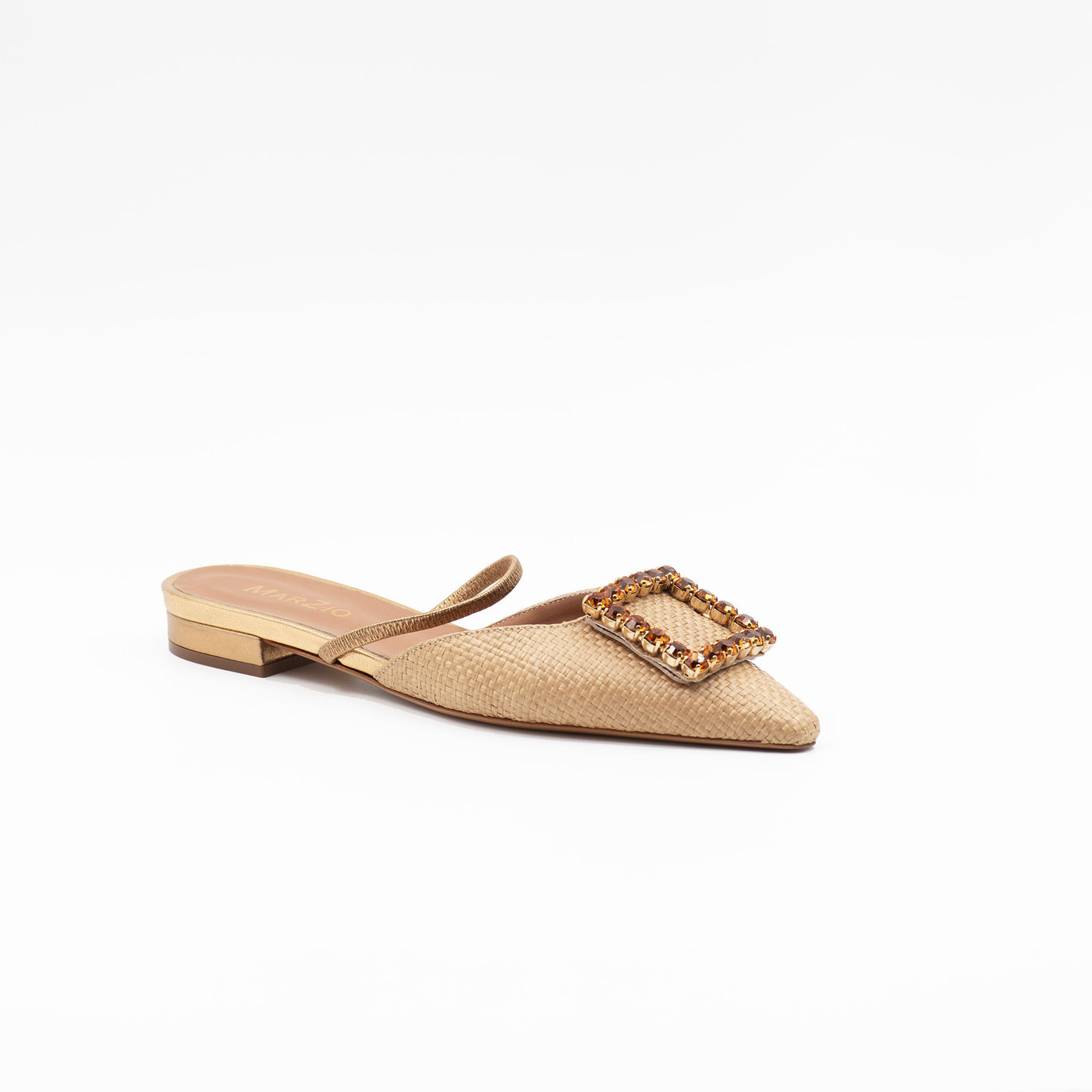 Point toe raffia sandal with embellishment