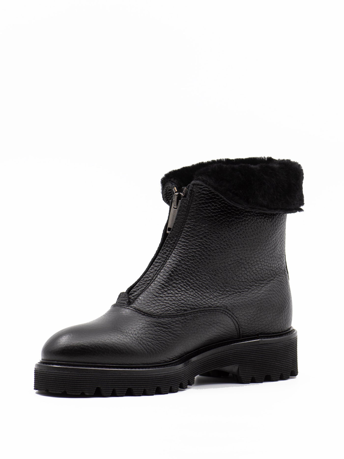 Zip-up shearling-lined ankle boots in grained leather