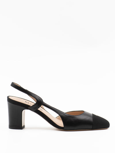 Black slingbacks with grosgrain toe