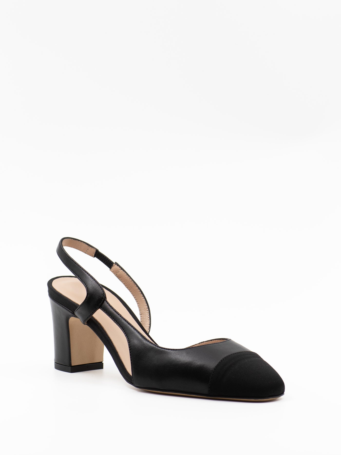 Black slingbacks with grosgrain toe