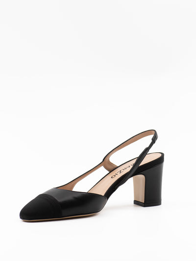 Black slingbacks with grosgrain toe