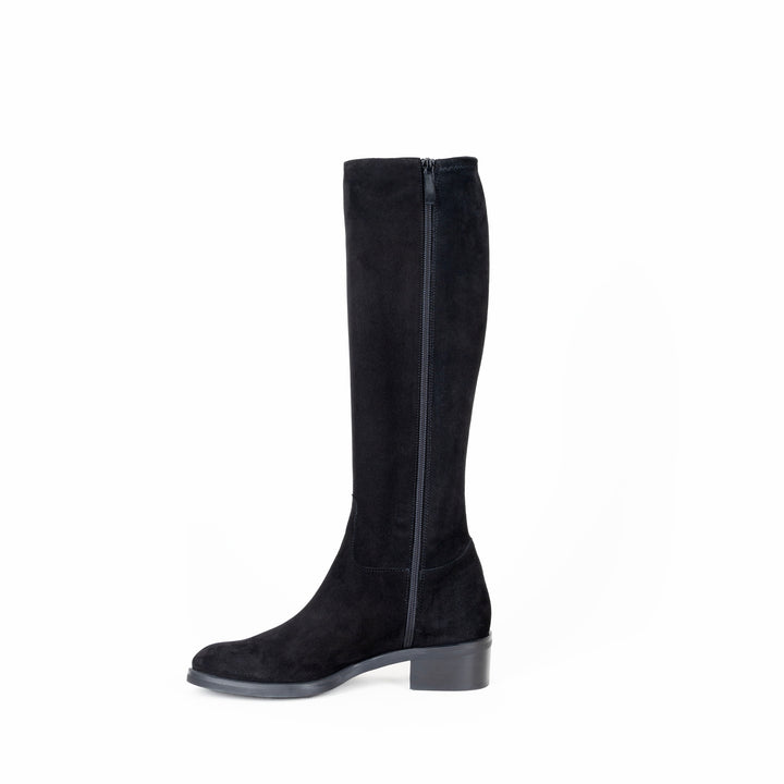 Black Suede Stretch Knee High Boots MarZio