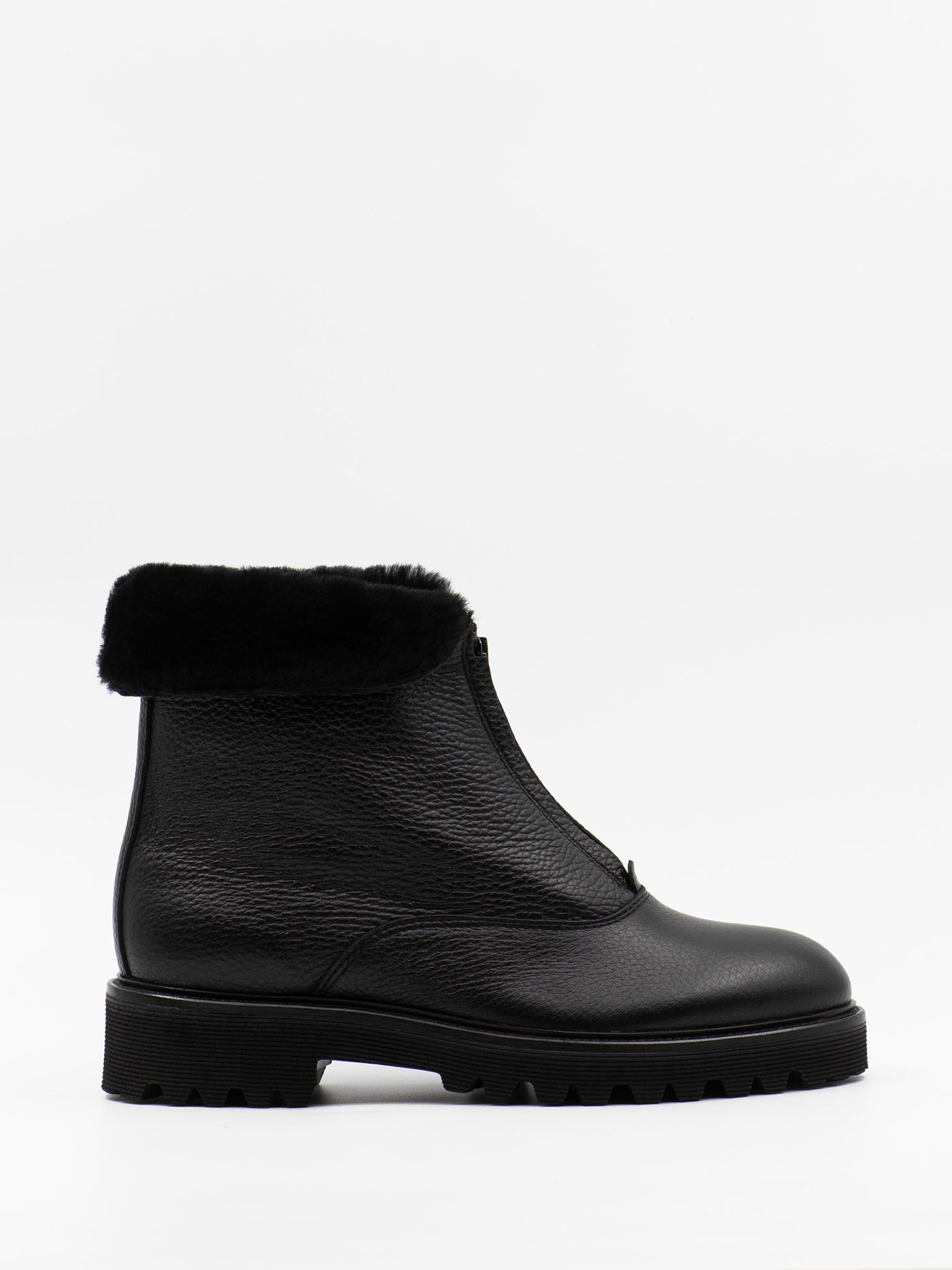 Zip-up shearling-lined ankle boots in grained leather